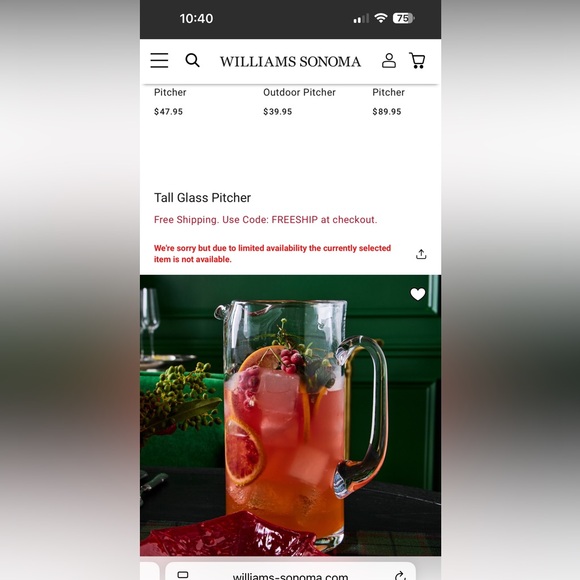 Williams Sonoma Tall Glass Pitcher - Picture 6 of 8